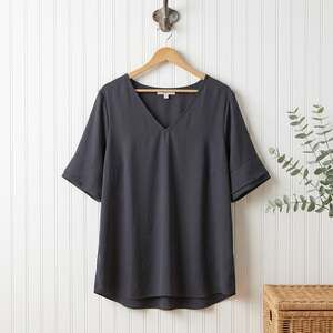 LOFT Plus Size 24 Charcoal Gray V Neck Short Sleeve Relaxed Blouse Workwear